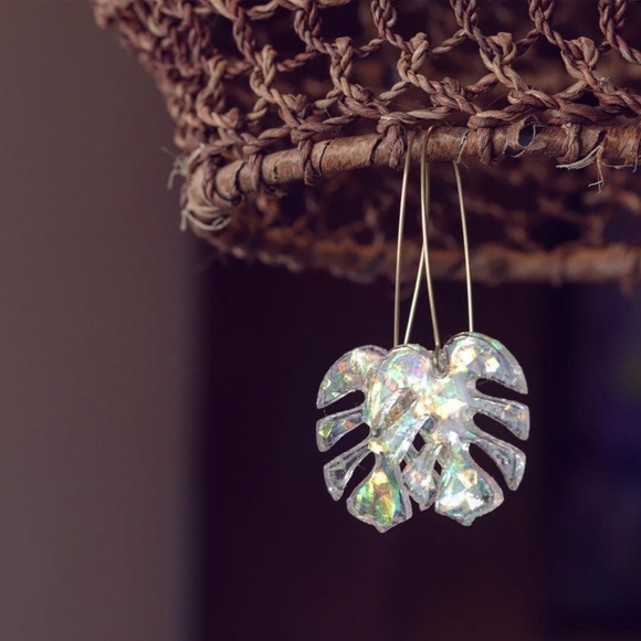 Monstera Resin Hoops | Statement Earrings - Picture 4 of 6